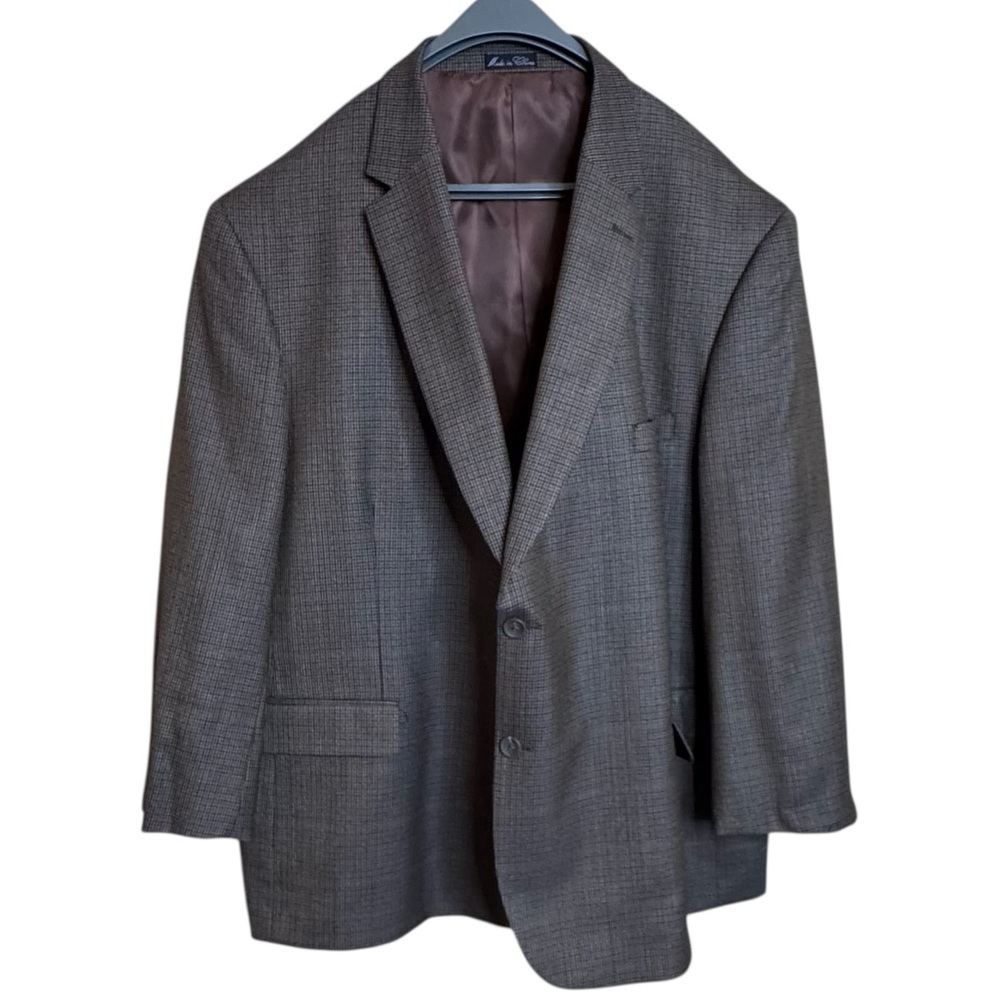 JEAN PAUL GERMAIN Mens Brown Blue Plaid Wool Sport Coat Suit Jacket Blazer 54R